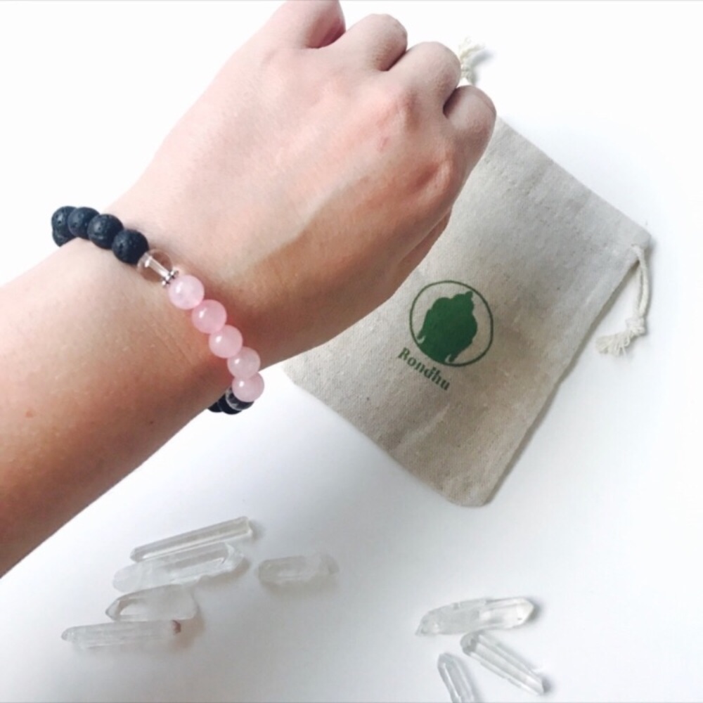 Rose quartz and lava stone aromatherapy bracelet